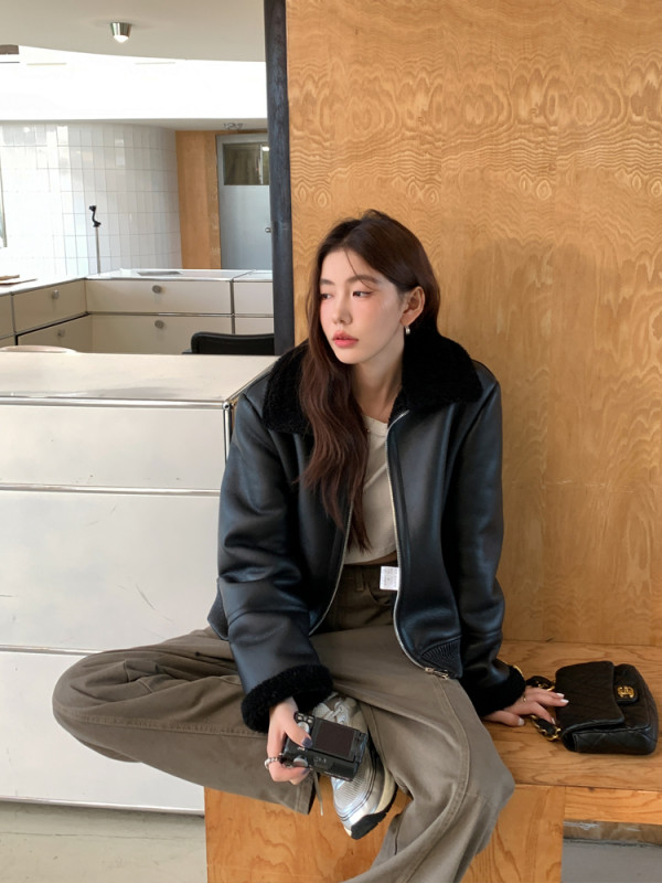 양가죽 울 양모 양털 리얼 시어링 퍼 라이더 무스탕 코트 - 상세 이미지 5