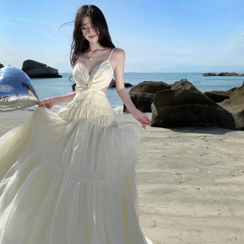 여성 여름 패션 비치 리조트 휴가지 원피스 다낭 오프화이트 L - 상세 이미지 3