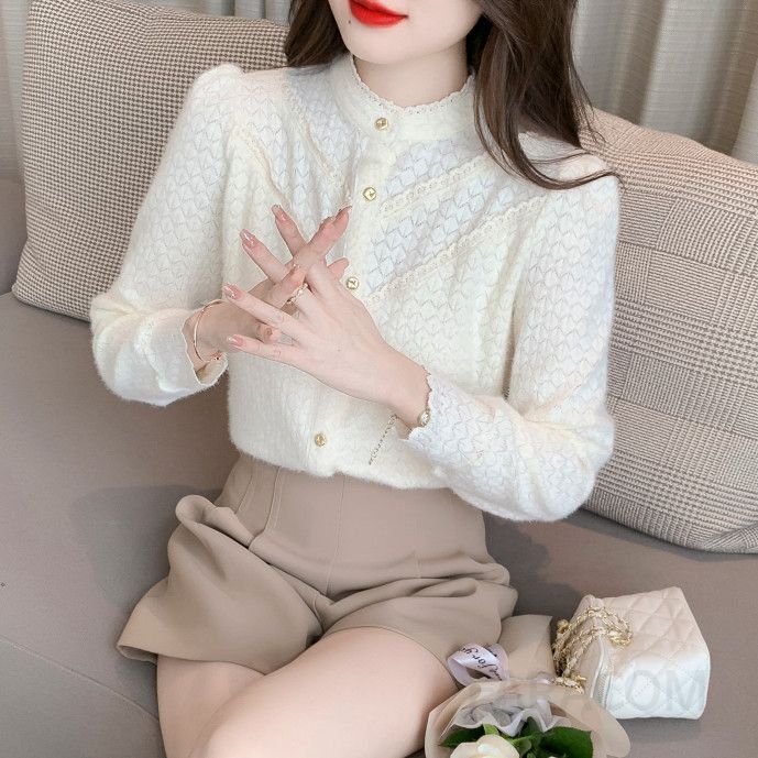 가을 여성용 레이스 블라우스 프렌치 스타일 긴팔 루즈핏 통근용 데일리 패션 하객룩 고급스러운 디자인 예쁜 스타일링 아이템 - 상세 이미지 3