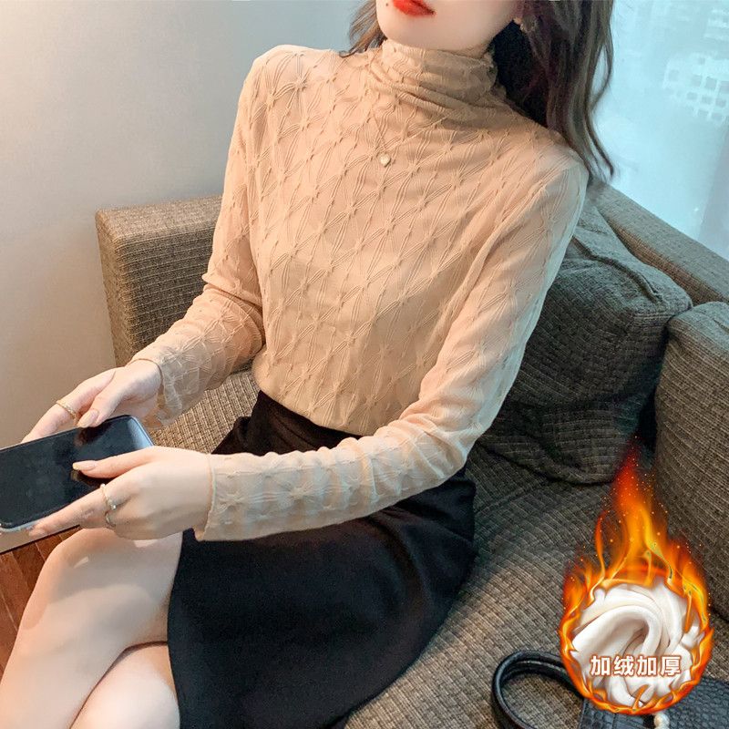 여성 긴팔 티셔츠 봄 가을 레이스 디테일 반하이칼라 이너웨어 스타일 데일리 캐주얼 상의 레이어드 활용도 높은 유럽풍 - 상세 이미지 5