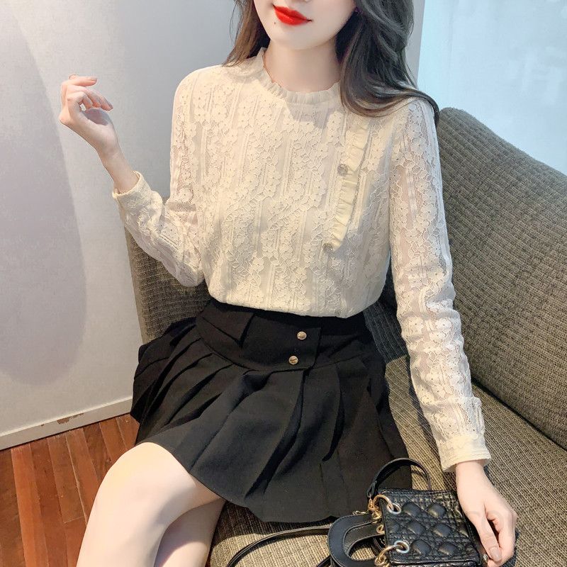 레이스 여성 셔츠 가을 고급스러운 스타일 데일리 통근용 블라우스 가볍고 우아한룩 여성의류 - 상세 이미지 3
