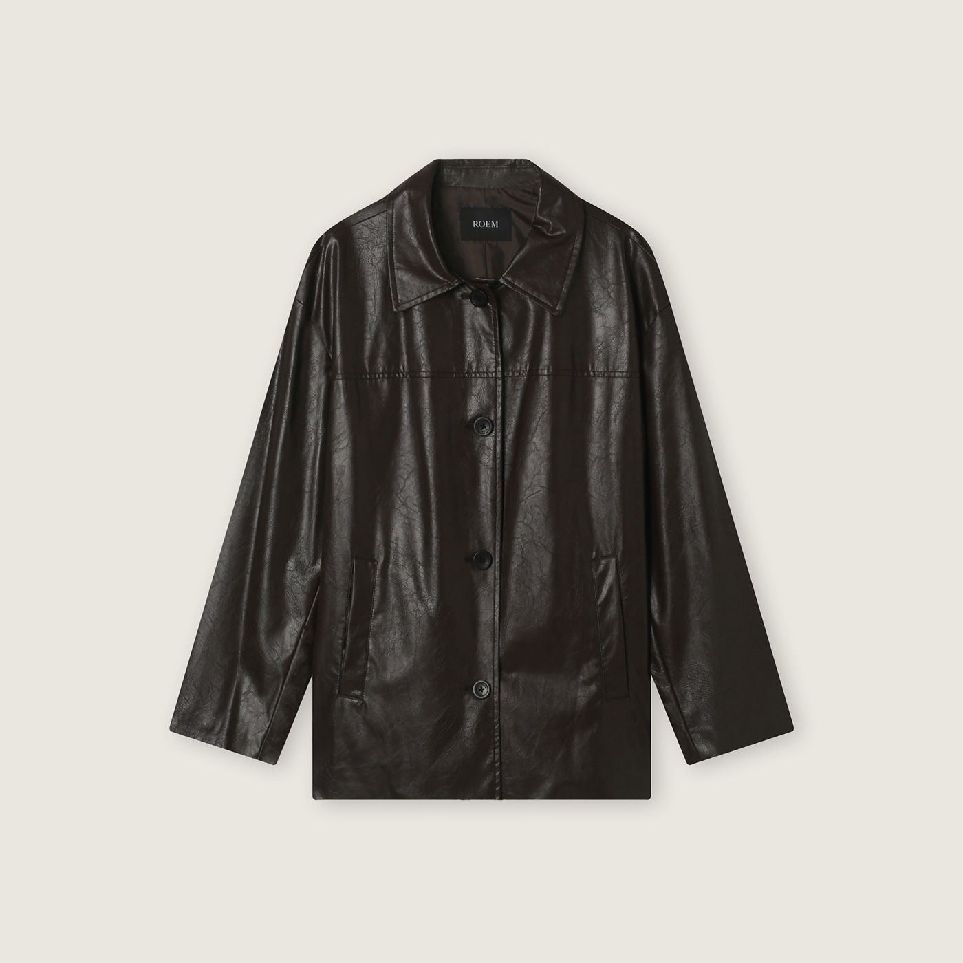 로엠 미디 카라 페이크 레더 자켓 RMJKF4TR22