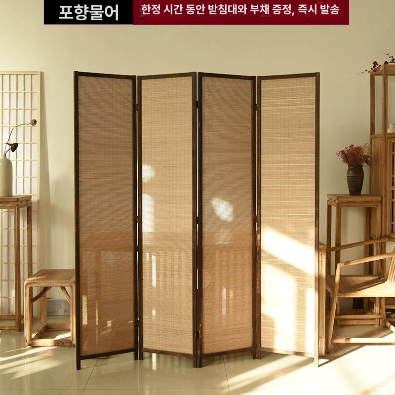 한옥 대나무 병풍 파티션 전통 인테리어 가림막 가벽 다크브라운 180cm 50cm 5단 - 상세 이미지 2
