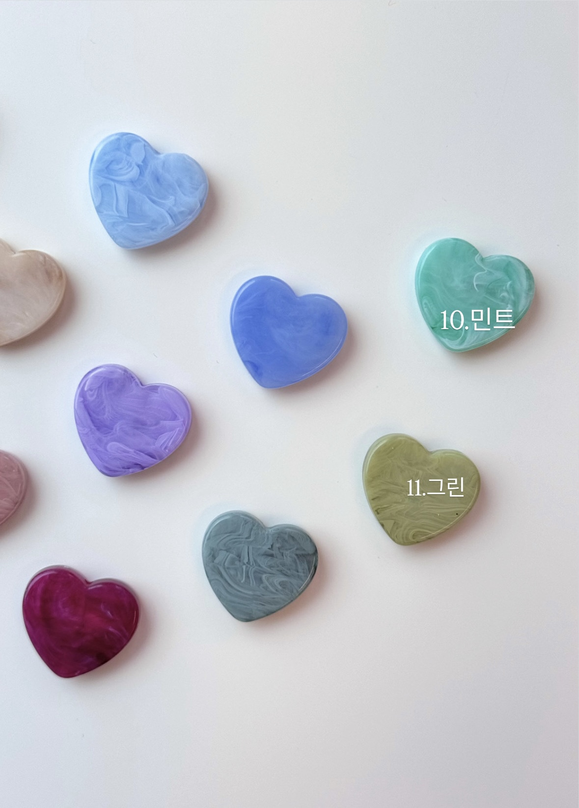 (10개) 마블 납작 하트 파츠 - 악세서리 재료 P00000111 - 상세 이미지 2