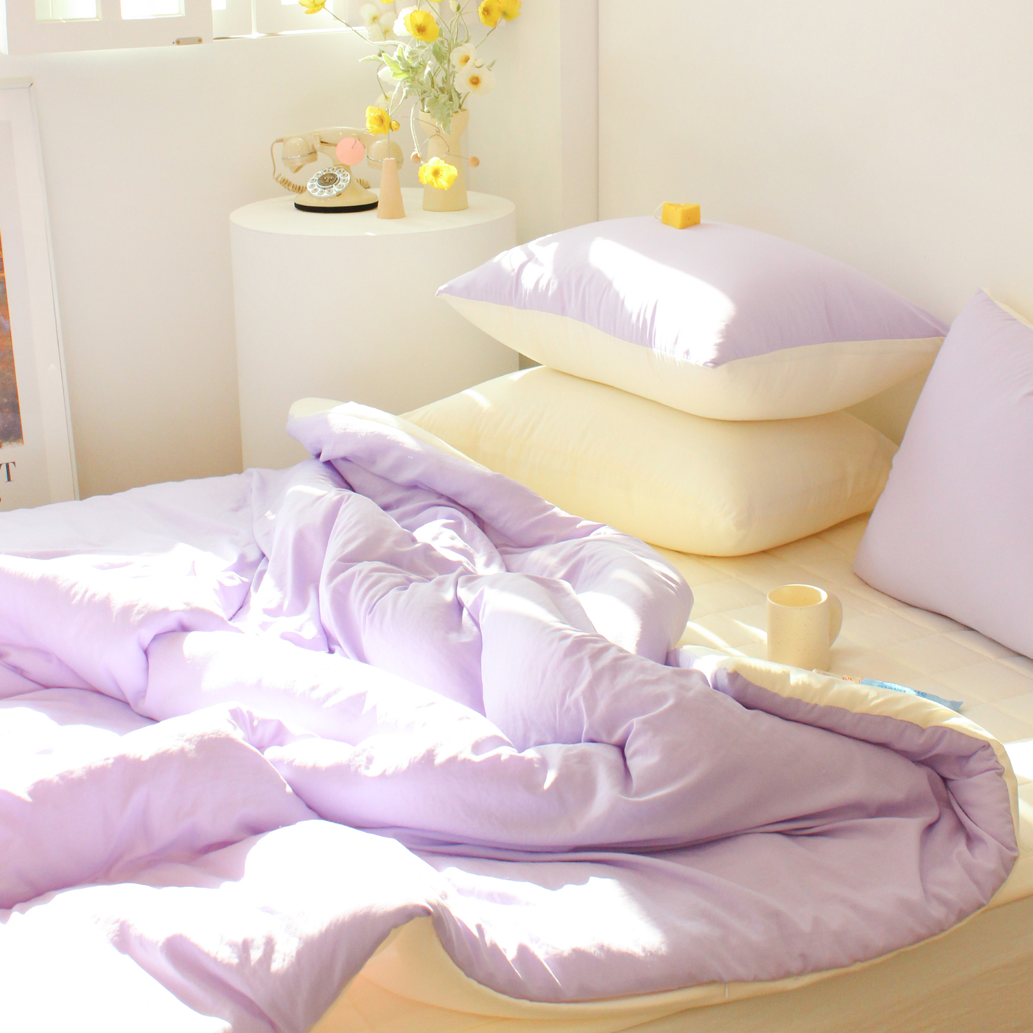 부드러운 디어마이 리버서블 워싱 옥수수솜 무봉제 차렵이불 세트 펭귄 블랙, Q패드세트(이불+베개커버+침대패드)