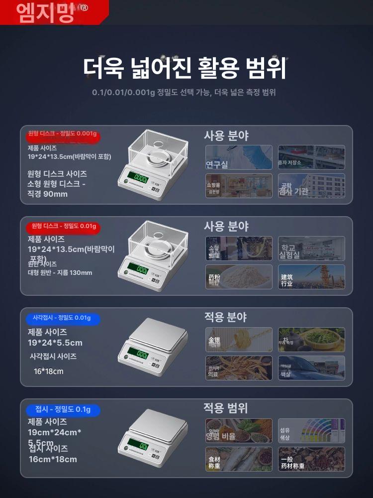 정밀전자저울 0.01g 디지털 산업용 주방 소형 실험실 고정밀 원형 300g 0.01g - 상세 이미지 4
