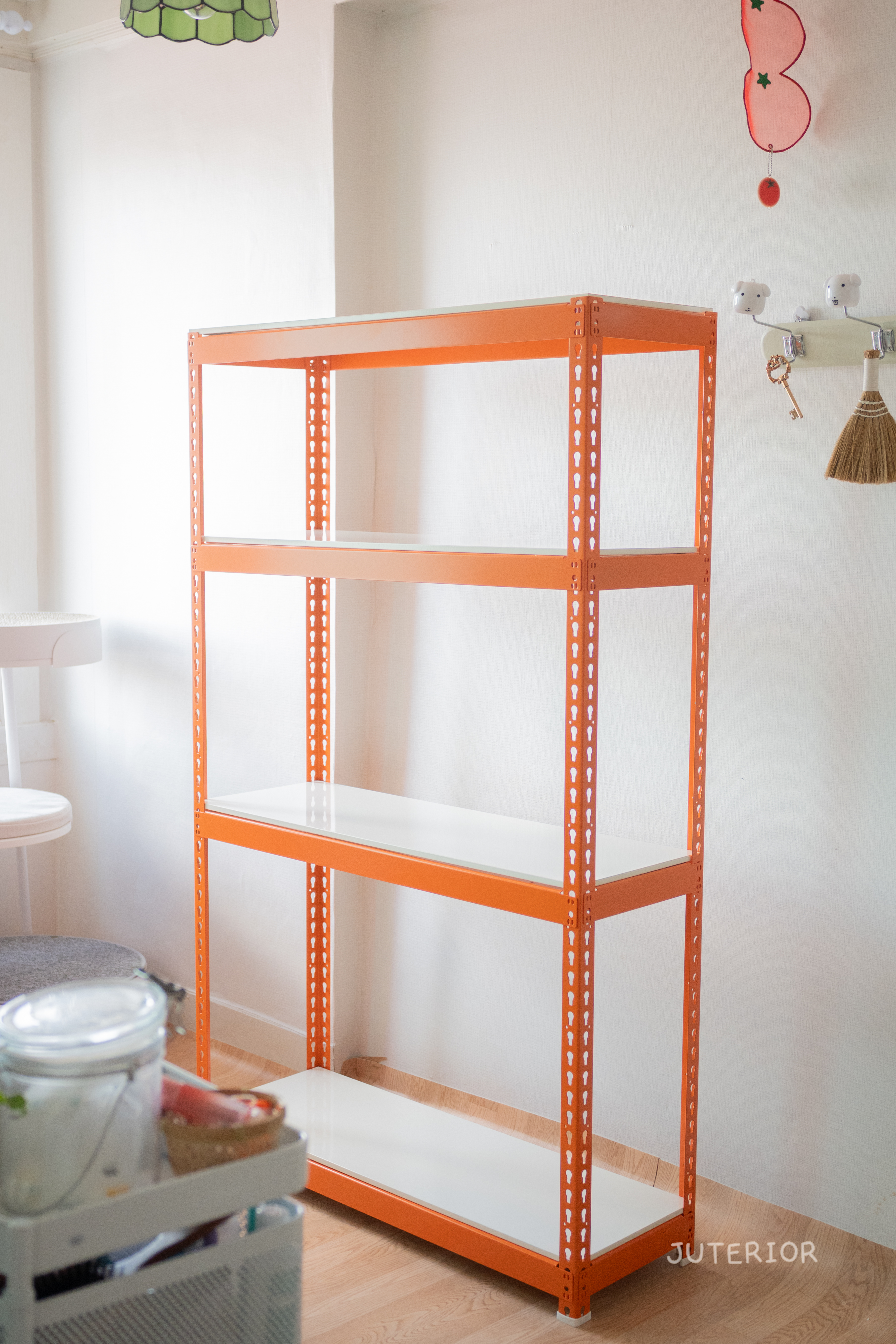 폴던스랙 올스틸 홈 카페 거실 수납 선반 인테리어 선반장 800x300x2100mm, 4단, 오렌지멀티 - 상세 이미지 3