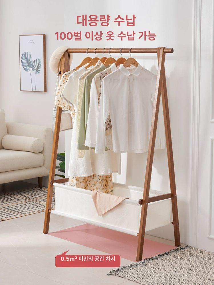 원목행거 우드 스탠드 옷걸이 원룸 스탠딩 미니 틈새 선반 접이식수납 티 66cm 원단 커버 - 상세 이미지 3