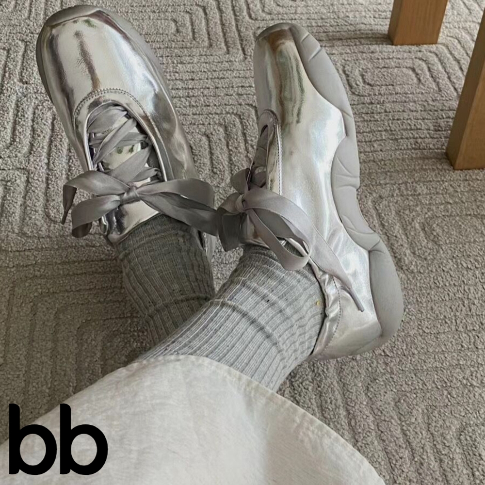발레리나 스니커즈 임산부 메리제인 운동화 벨크로 여성 발레코어 스트랩 샌들 메쉬 발편한 실버 225 - 상세 이미지 3