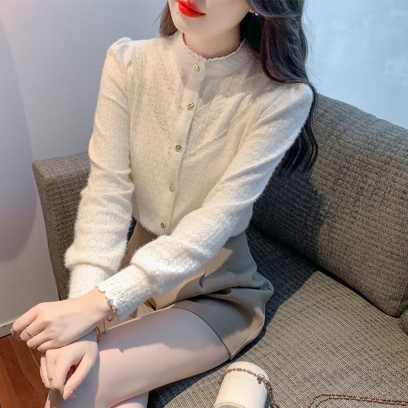 가을 여성용 레이스 블라우스 프렌치 스타일 긴팔 루즈핏 통근용 데일리 패션 하객룩 고급스러운 디자인 예쁜 스타일링 아이템 - 상세 이미지 5