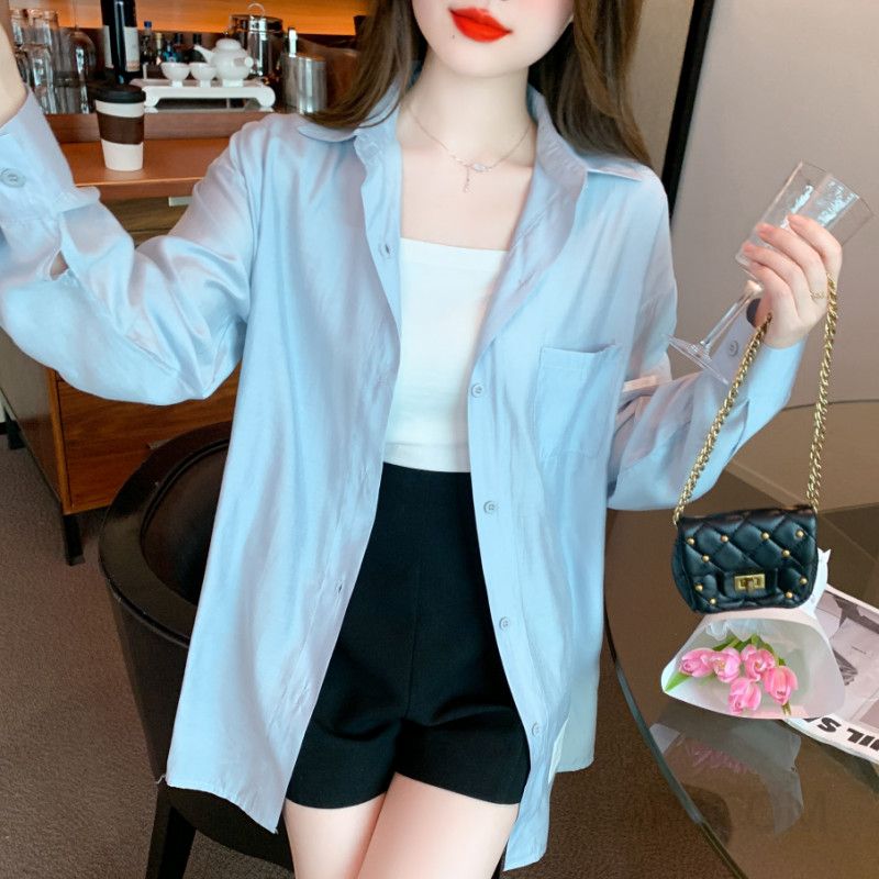 여성 오버핏 긴팔 셔츠 가을셔츠 자외선 차단 캐주얼 스타일 코튼 소재 중간 길이 카디건 재킷형 외출용 시원한 착용감 - 상세 이미지 3