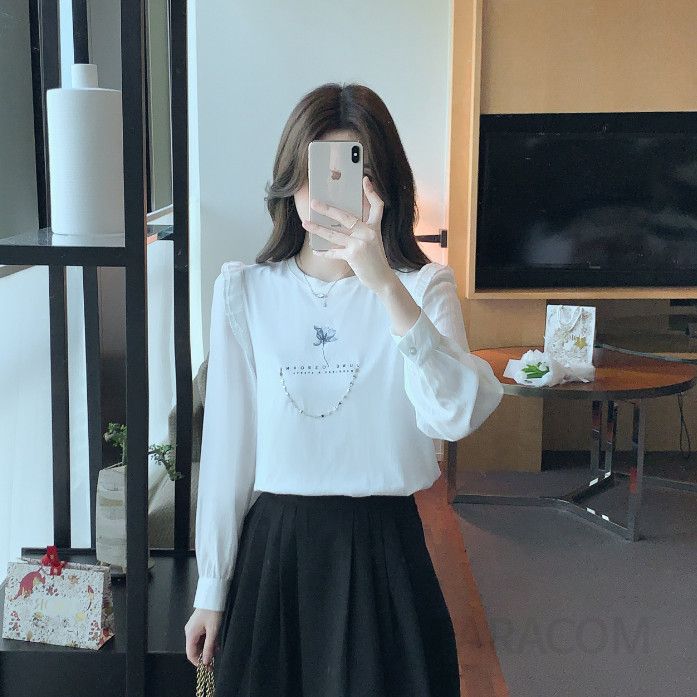 여성 라운드넥 쉬폰 스플라이싱 긴팔 블라우스 가을 캐주얼 스타일 데일리 착용감 좋은 심플한 디자인 편안한 외출용 탑 - 상세 이미지 4