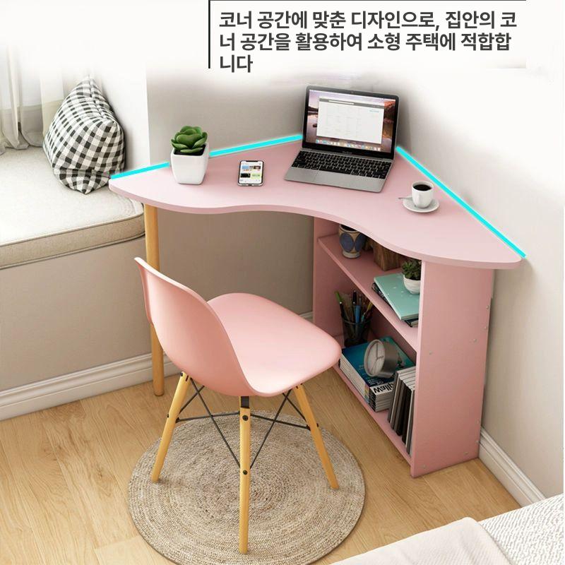 삼각형책상 컴퓨터 오피스 책상 틈새 모서리 사무실 곡선 촬영 긴테이블 사무용 조립식 오픈형 80cm 핑크 예 - 상세 이미지 3