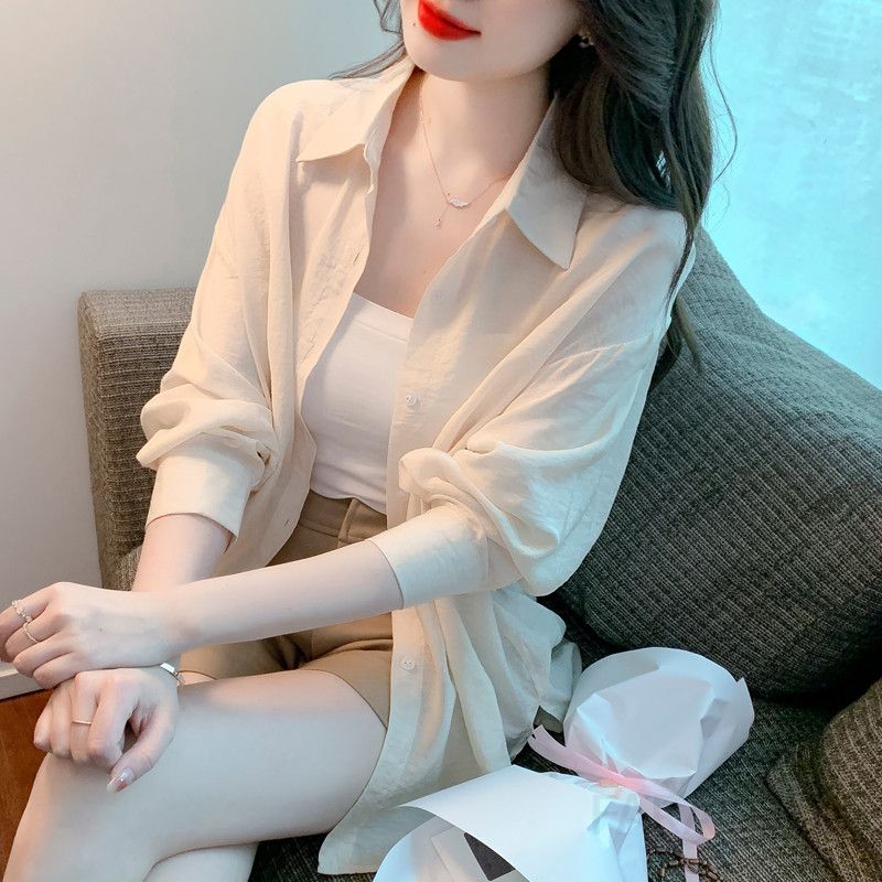 여성 오버핏 긴팔 셔츠 가을용 캐주얼 아우터 얇은 에어컨 가디건 스타일 데일리 코튼 소재 시원한 착용감 - 상품 이미지