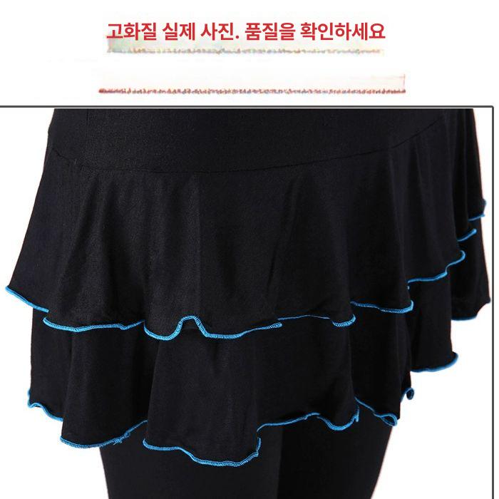 여성 7부레깅스 치마바지 하의 라인 방송 라틴댄스복 이중 검정 테두리 7부 치마 바지 M - 상세 이미지 5