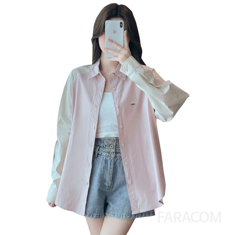여성 가을용 루즈핏 긴팔 셔츠 캐주얼 스타일 다용도 면옴스포드 통기성 좋은 데일리 외출용 패션 유틸리티 디자인 - 상세 이미지 5