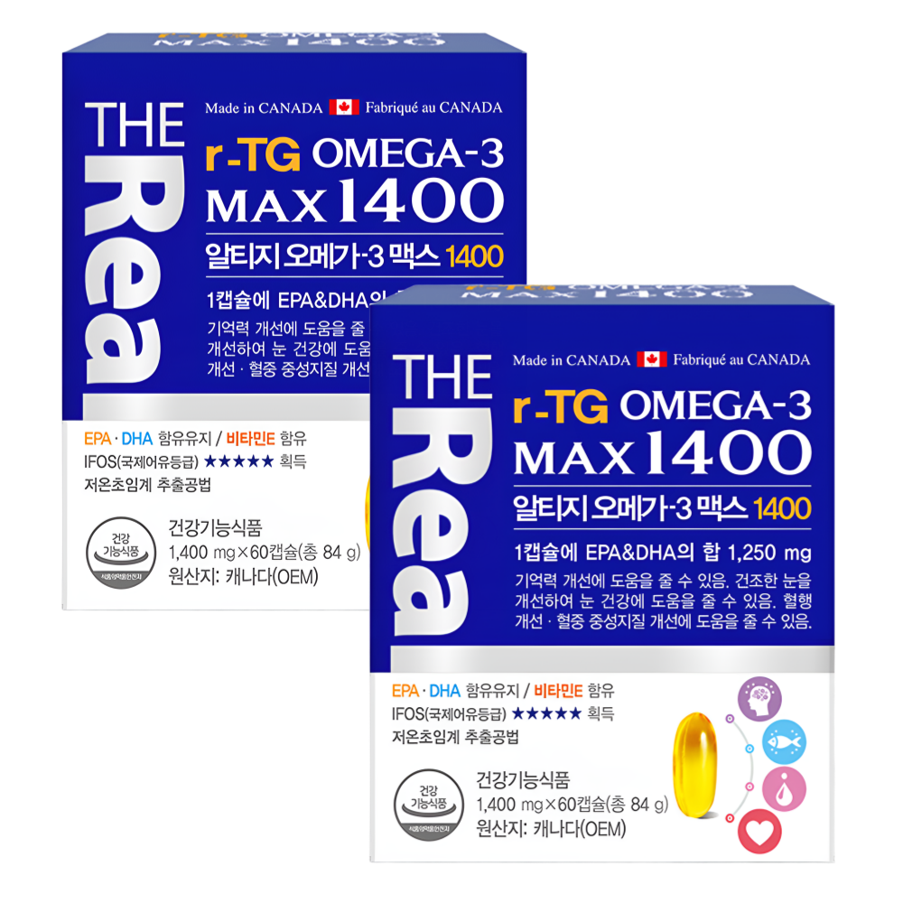 더리얼 오메가3 알티지 맥스 1400 캐나다 60캡슐X2개 - 상품 이미지
