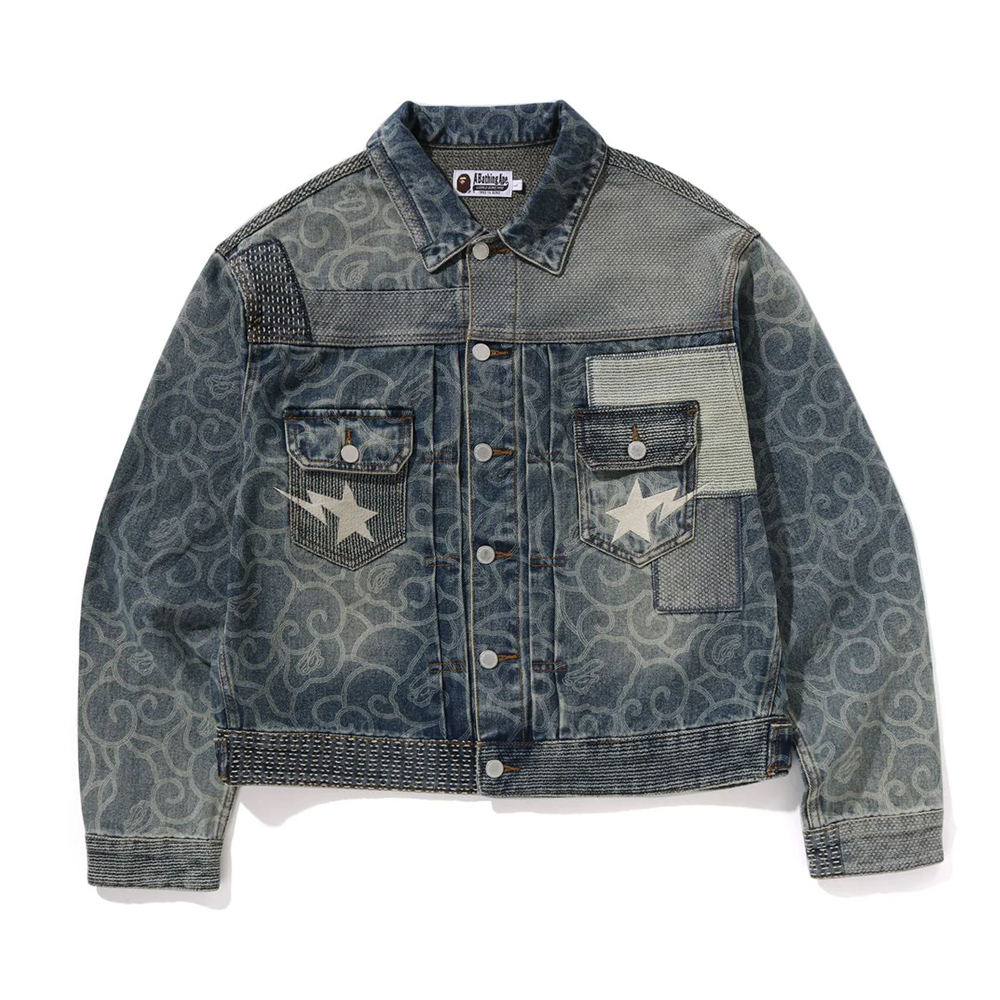 베이프 자켓 CLOUD CAMO JACQUARD UPCYCLED DENIM TRUCKER JACKET 1L80-140-317 - 메인 이미지