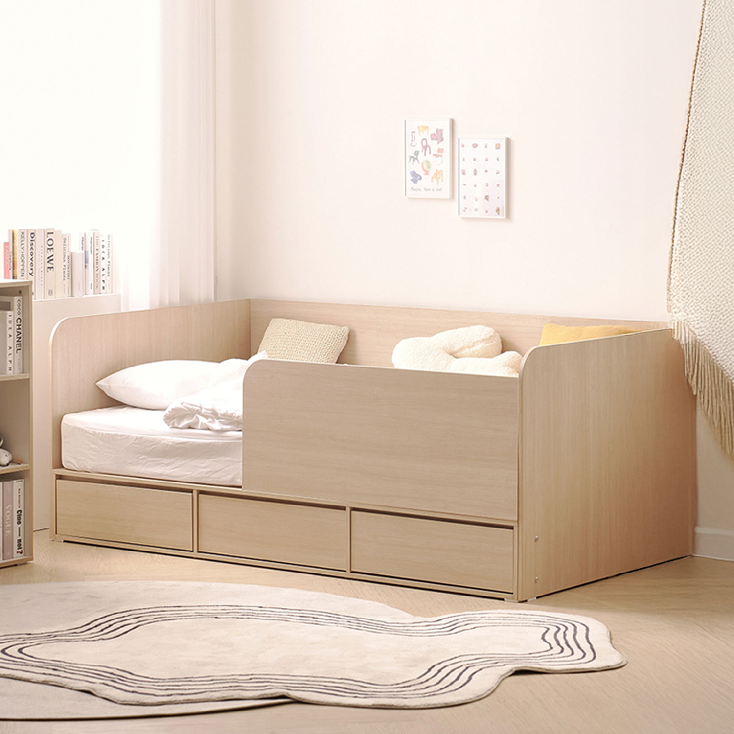 안전 가드 침대 키즈 아기 침대프레임 여아 공주 서랍형 SS(슈퍼싱글), 메이플