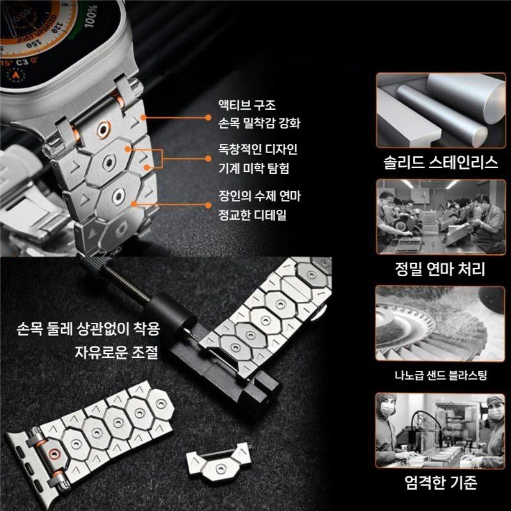 애플워치11 울트라3 스트랩 타이탄 메탈 벌집 체인 밴드 - 상세 이미지 5