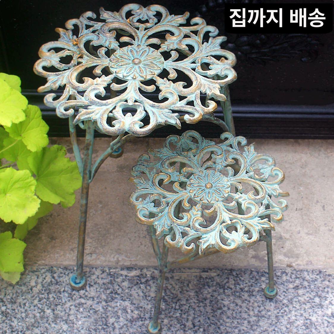 화분받침대 철제 스탠드 다육이 발코니 인테리어 화분선반 디스트레스드 블루그린 중간 - 상세 이미지 2
