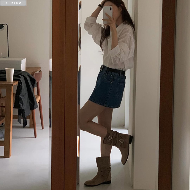 젬스 스티치 데님 A라인 미니스커트 1col S,M 가을 봄 바지안감 진청 제이플로우 이미지 7