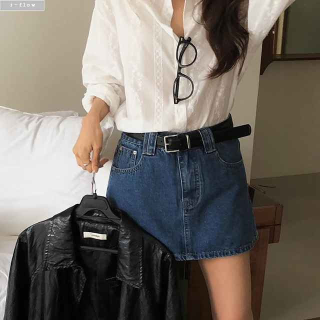 젬스 스티치 데님 A라인 미니스커트 1col S,M 가을 봄 바지안감 진청 제이플로우 이미지 8