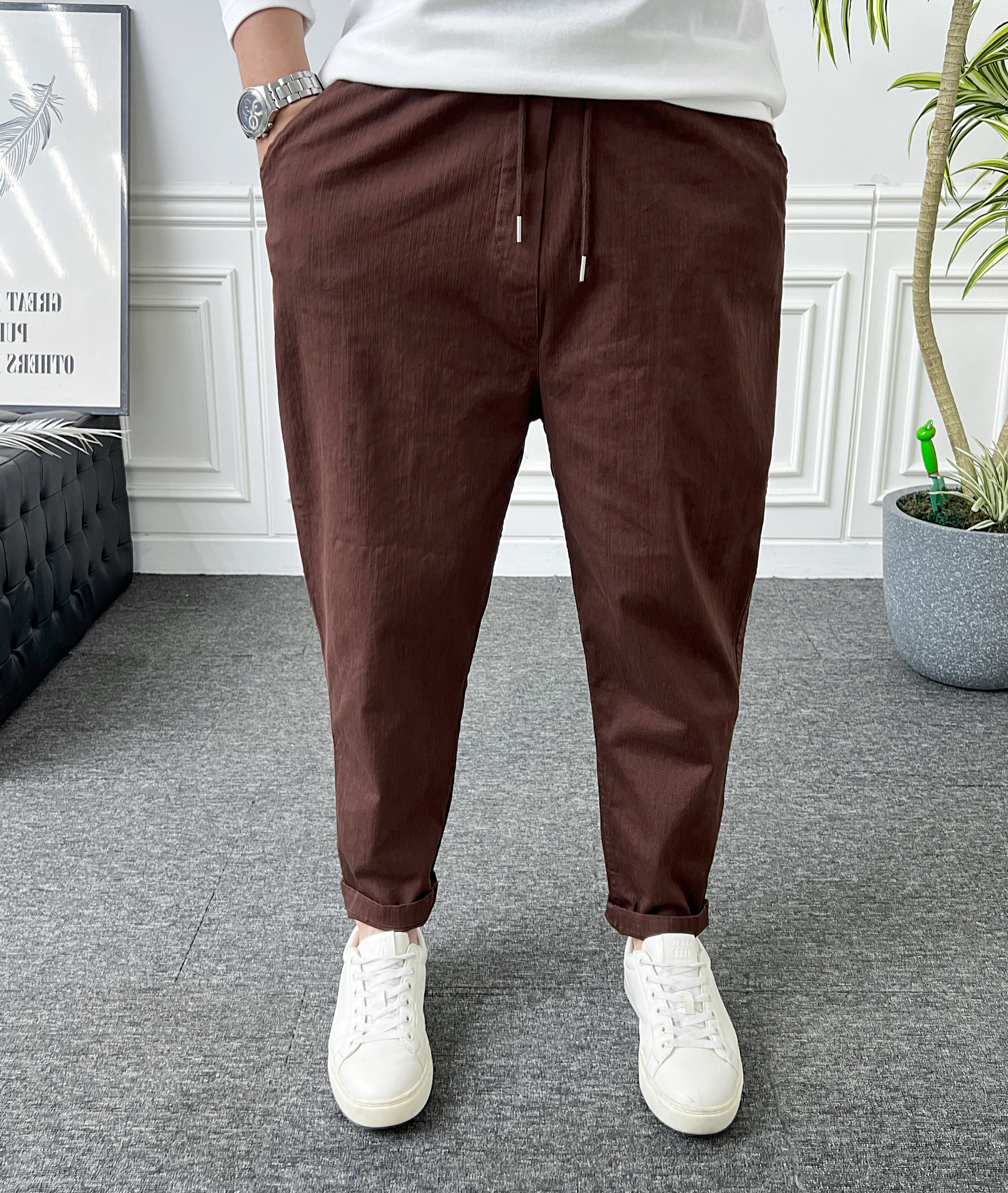 남자 면바지 밴딩 스판 바이오 워싱 배기 벌룬팬츠 - 상세 이미지 3