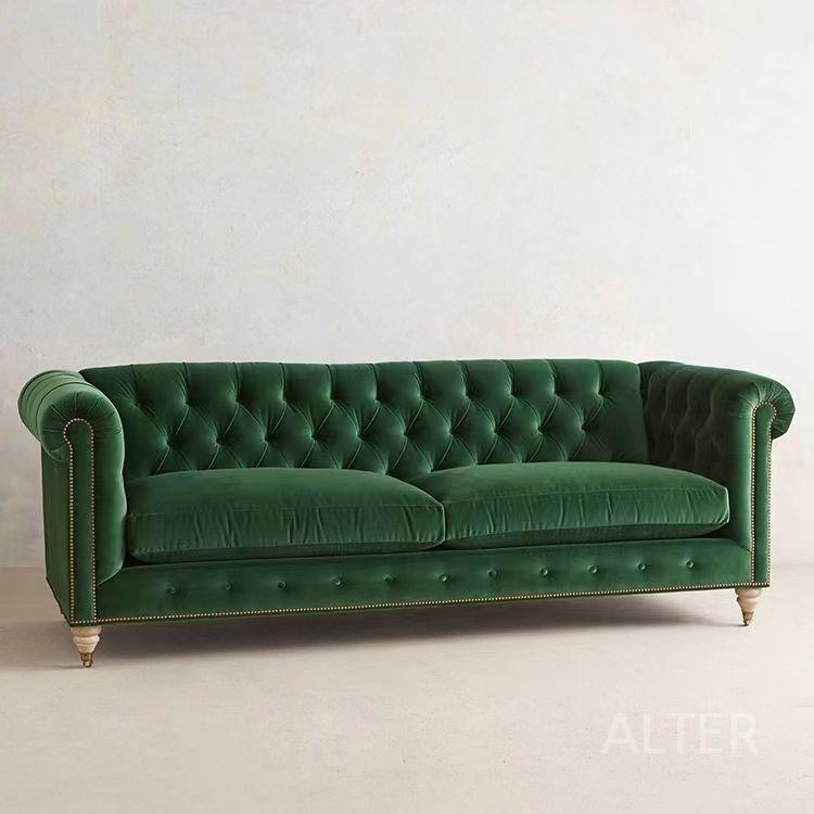 엔틱 패브릭 거실 소파 벨벳 팔걸이 다크그린 170x85cm - 상세 이미지 2