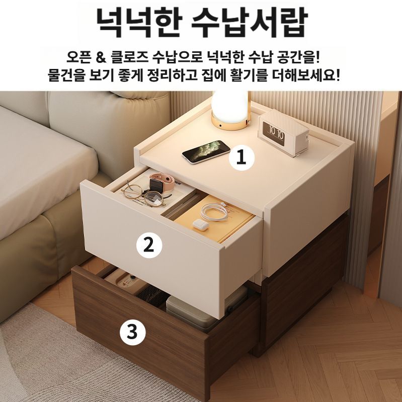 원목 모듈 서랍장 침대옆 사이드테이블 모던 협탁 월넛 40x40cm - 상세 이미지 2