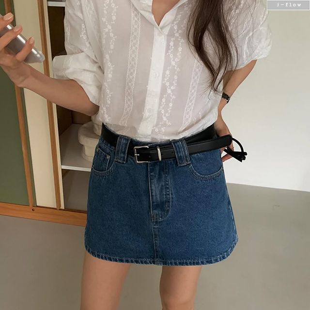젬스 스티치 데님 A라인 미니스커트 1col S,M 가을 봄 바지안감 진청 제이플로우 - 상품 이미지