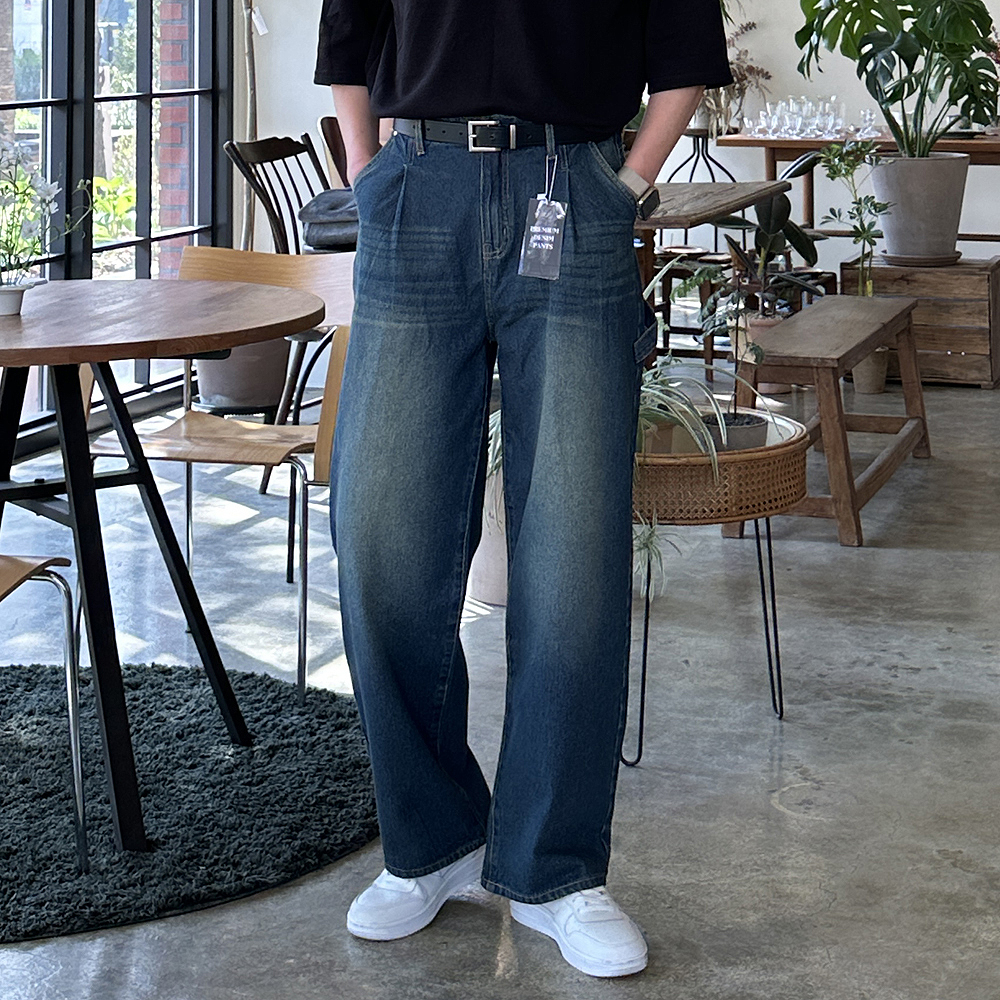 남자 청바지 카펜터 데님 빅사이즈 팬츠 남자 와이드청바지 - 상세 이미지 2