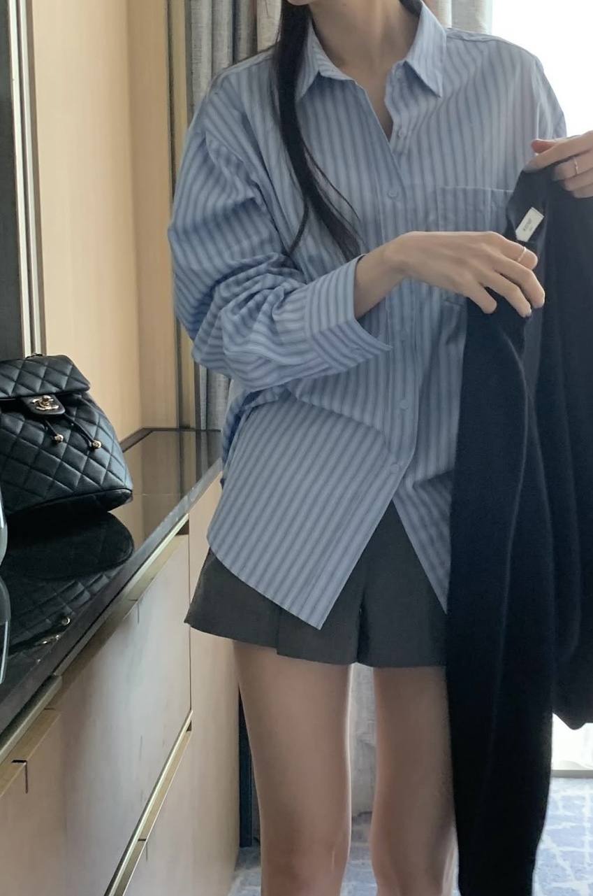 데일리 오버핏 스트라이프 코튼 셔츠 남방 - 상세 이미지 5