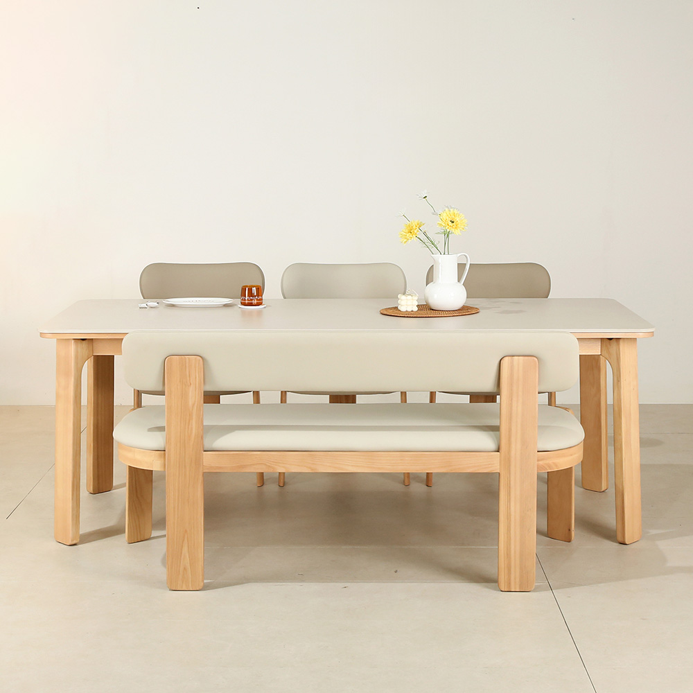 스코나 네브라 애쉬원목 가죽 3인 식탁 벤치 의자