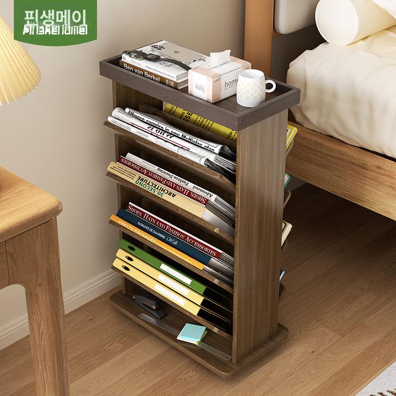 이동식 책장 원목 틈새 책꽂이 4단 북 책장 바퀴 카트 내추럴 - 상세 이미지 4