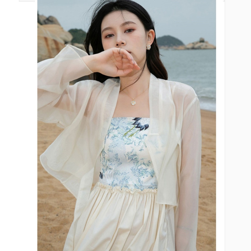 개량 저고리 여름 시스루 생활 여성 반티 데일리 절복 계량 절옷 반팔 브이넥 여자 긴팔 살구색 S - 상세 이미지 3