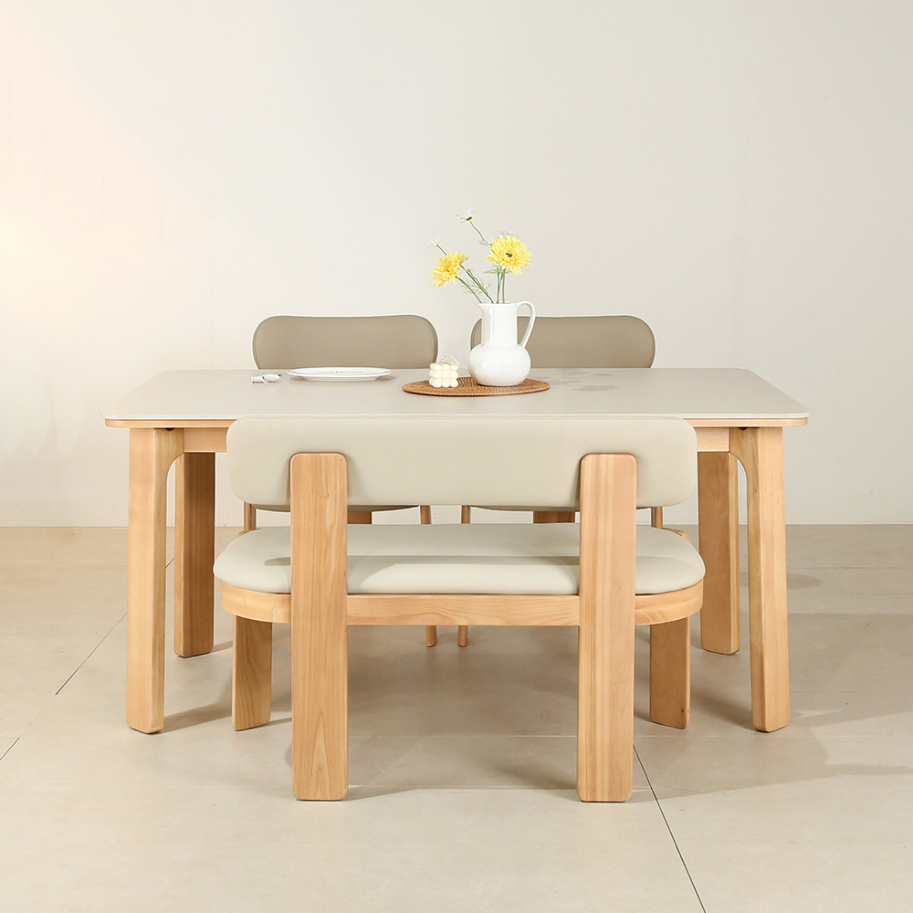 스코나 네브라 애쉬원목 가죽 2인 식탁 벤치 의자