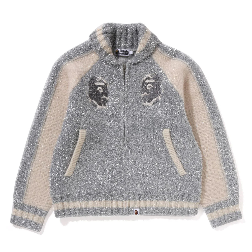베이프 자켓 BAPE LOGO METALLIC COWICHAN KNIT 1L80-120-305 - 메인 이미지