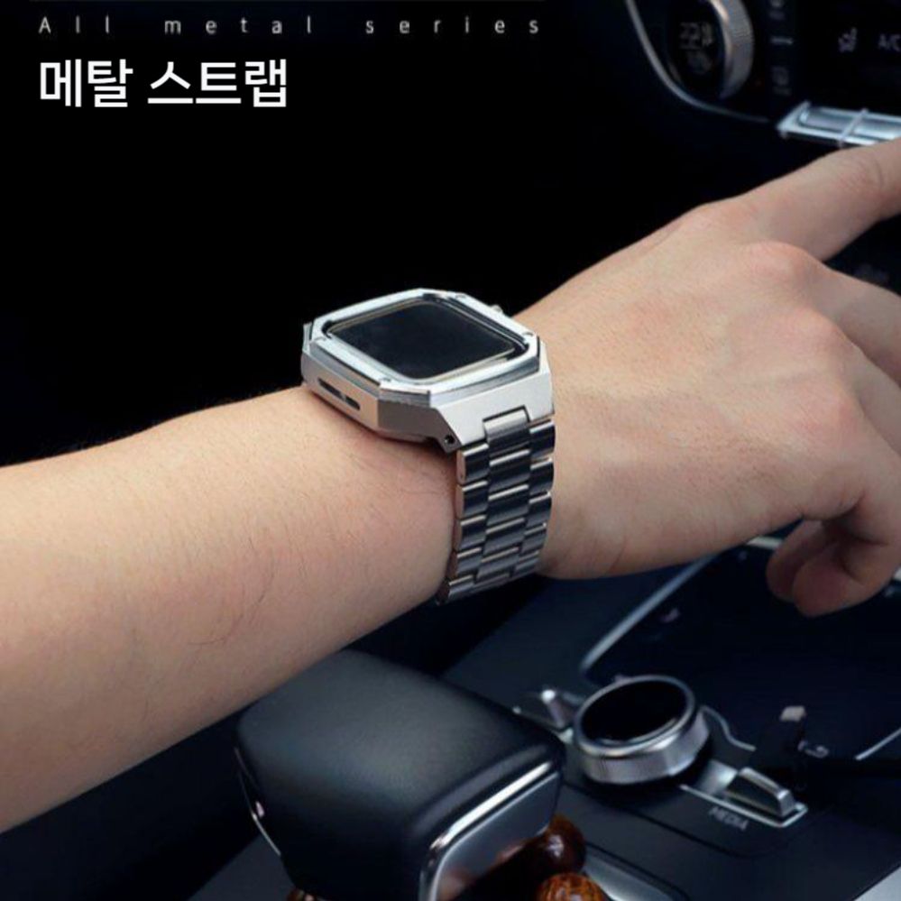 애플워치11 울트라3 se3 스트랩 메탈 일체형 케이스 실리콘 밴드 - 상세 이미지 3