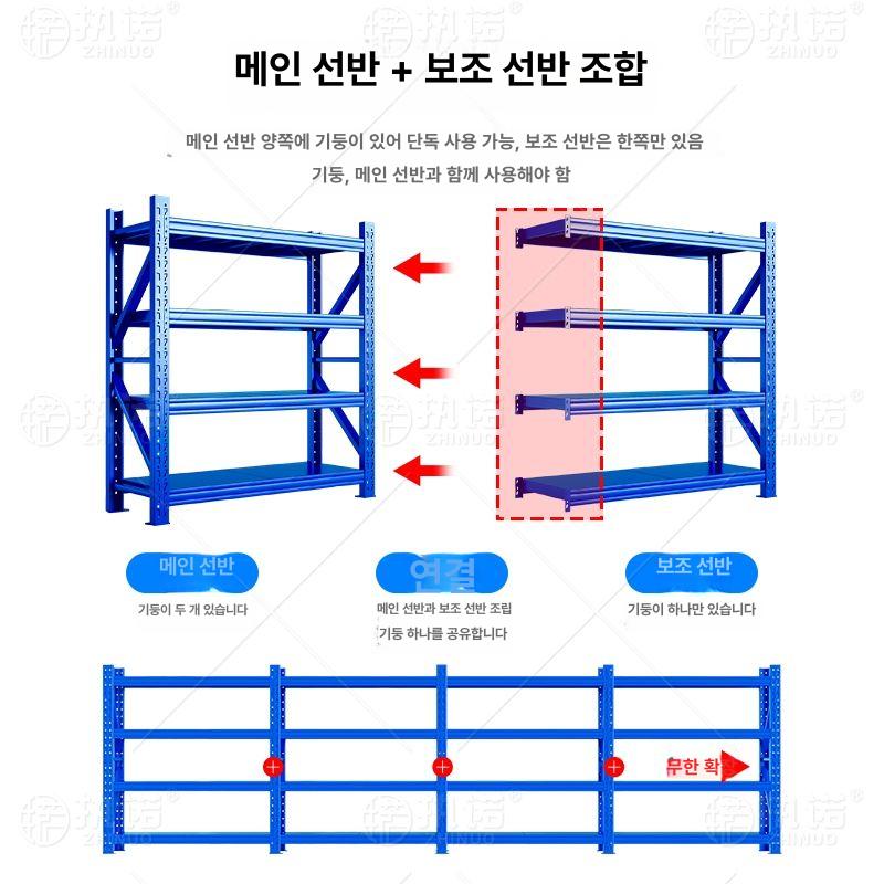 파레트랙 창고 중량 적재대 마트 앵글 진열장 매대 철제 2.0m 블루 보조 프레임 4단 100x50cm 하중 250KG - 상세 이미지 5