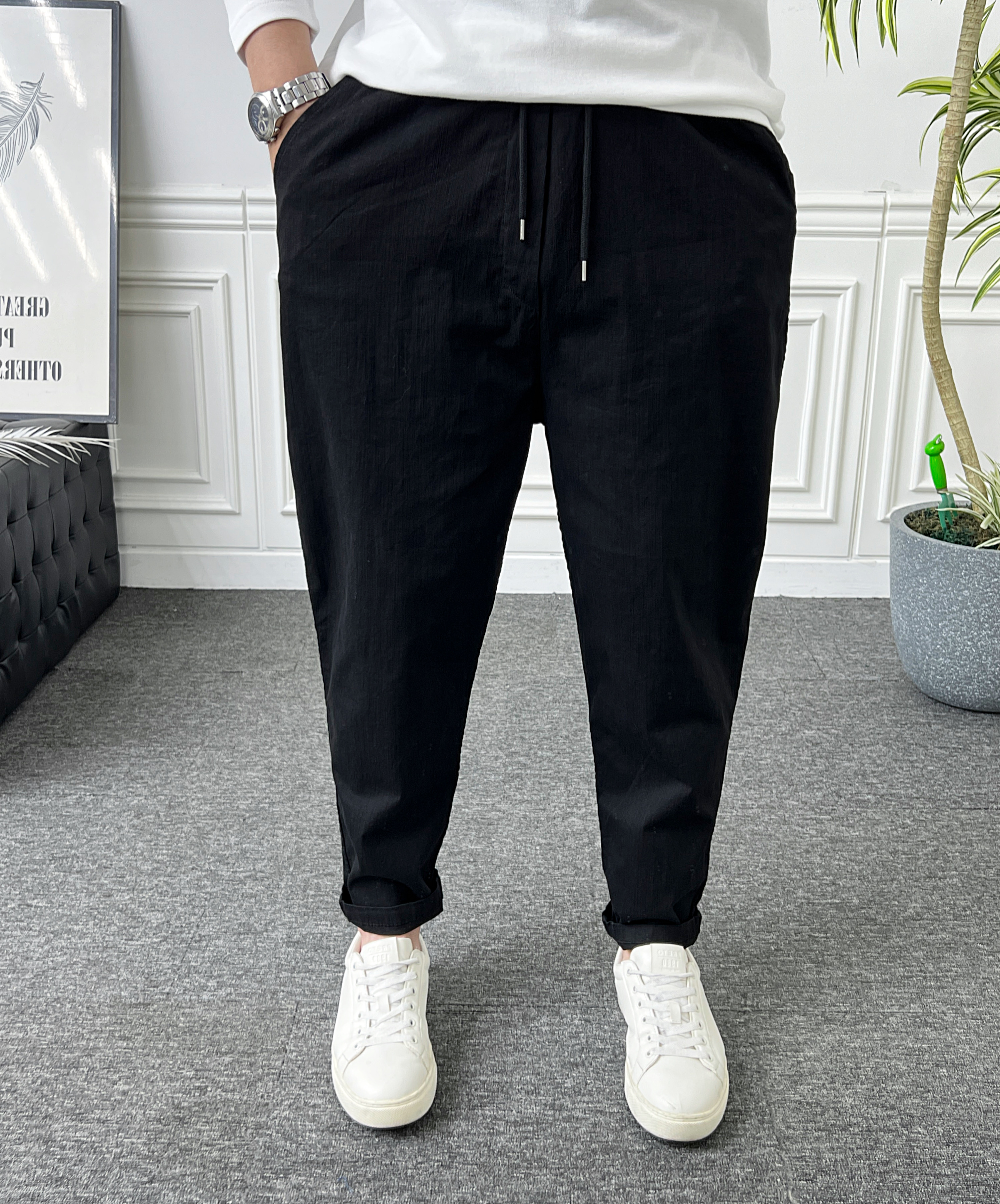 남자 면바지 밴딩 스판 바이오 워싱 배기 벌룬팬츠 - 상세 이미지 2