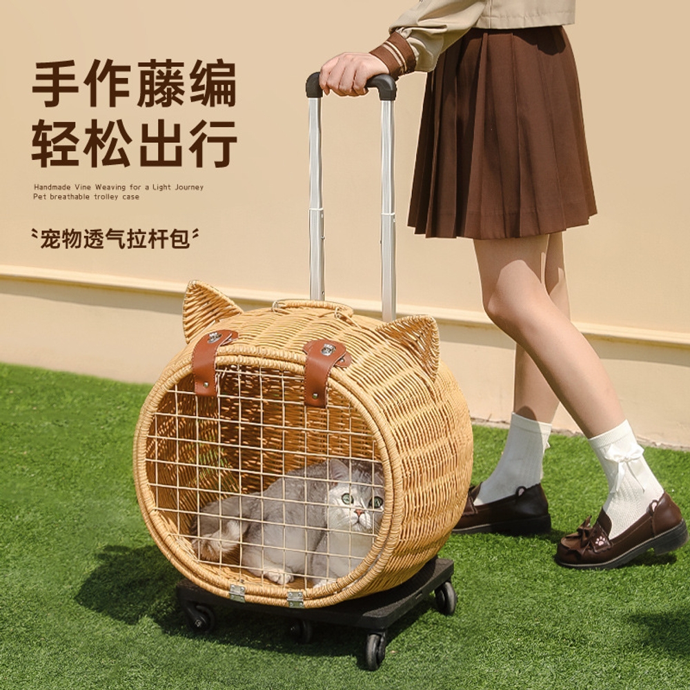 펫캐리어 고양이 강아지 이동장 라탄 다목적 트롤리 케이스 - 상세 이미지 2