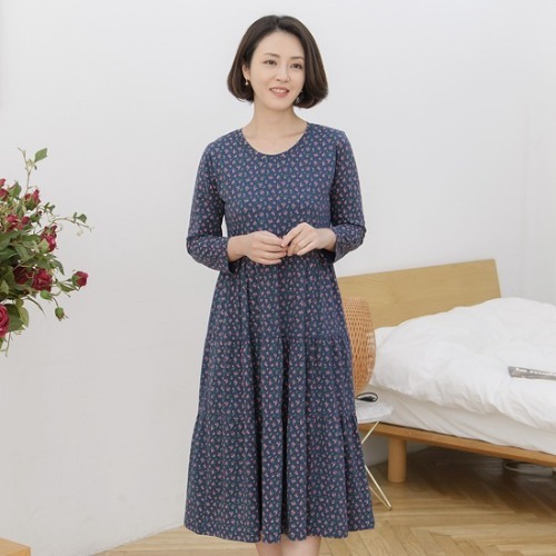 엄마옷 조이마담 H8107 잔꽃 캉캉 면 홈웨어 원피스 홈드레스 중년여성의류 - 상품 이미지