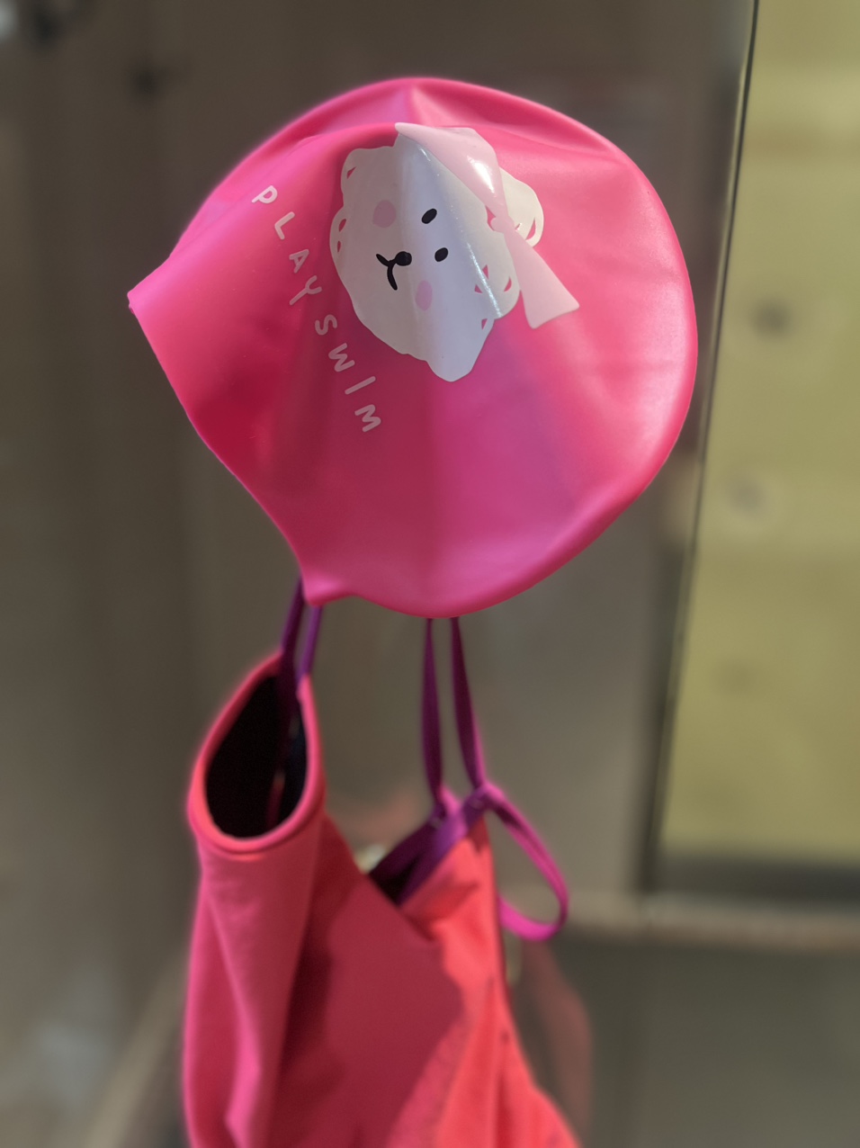 러블리 강아지 핑크리본 수모 실리콘 수영모자 - 상세 이미지 3