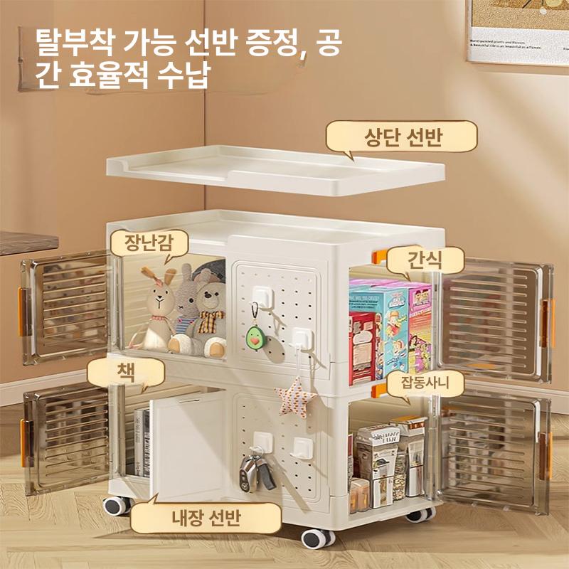 폴딩박스 투명 리빙박스 다용도 수납장 캐스터형 특대형 폭56깊이32높이36 1단 - 상세 이미지 4