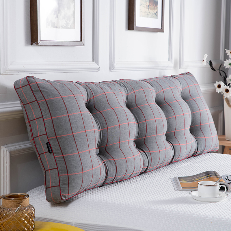 침대헤드 쿠션 체크 패턴 자취방 침대가드 인테리어 화이트 길이 100x20x50cm 단품+단추 - 상세 이미지 2