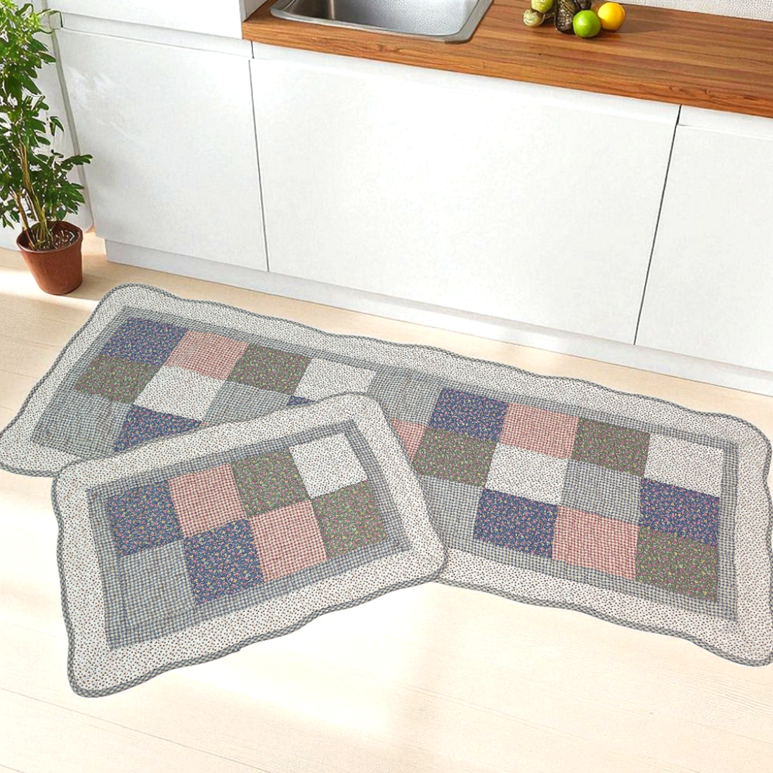 홈집합 면 누빔 미끄럼방지 주방 부엌 발매트 사계절용 빈티지 리본, 50x130cm
