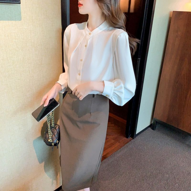 쉬폰 루즈핏 긴팔 블라우스 여성 봄 가을 데일리 통근용 스타일리시한 디자인 편안한 착용감 고급스러운 무드의 셔츠 - 상세 이미지 4