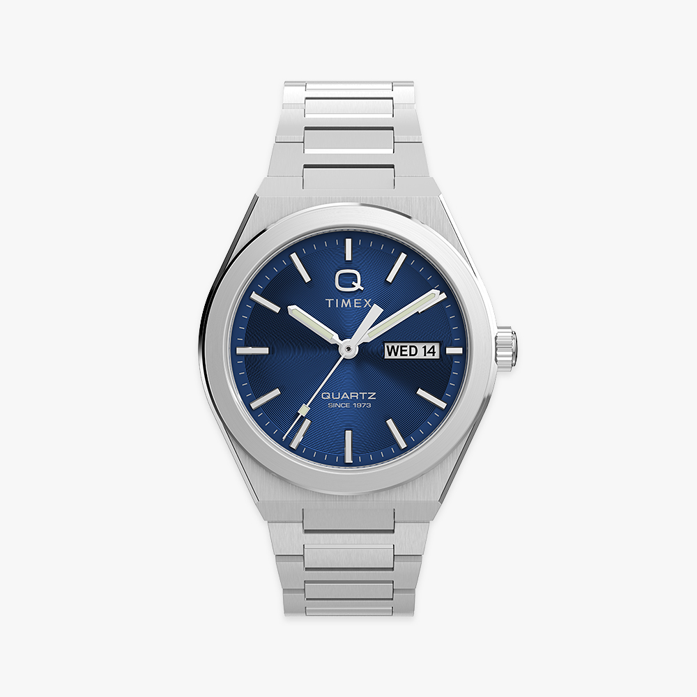 타이맥스 Q TIMEX 컨티넨탈 데이데이트 블루다이얼 메탈시계 39mm TW2Y25100 - 메인 이미지