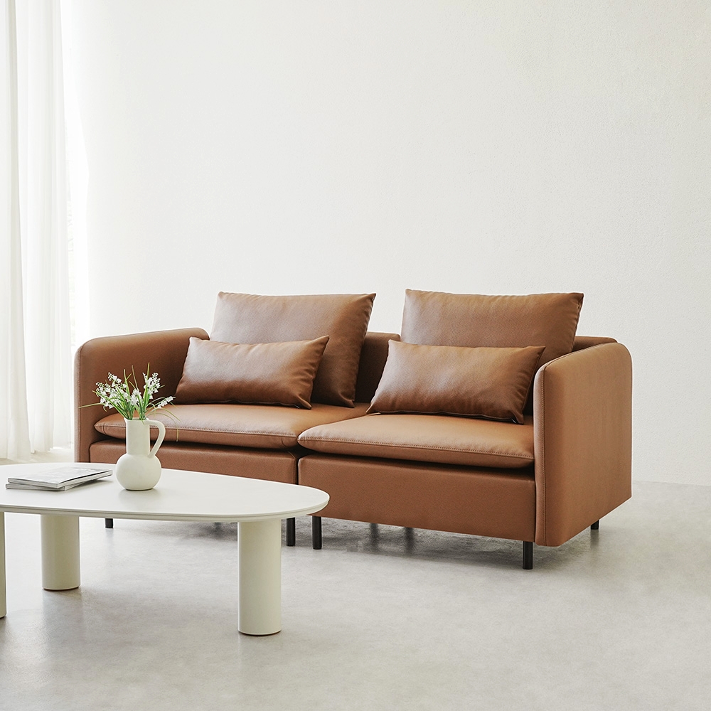 동서가구 모디퍼 가죽 모듈소파 스툴미포함, 카멜, 3인용